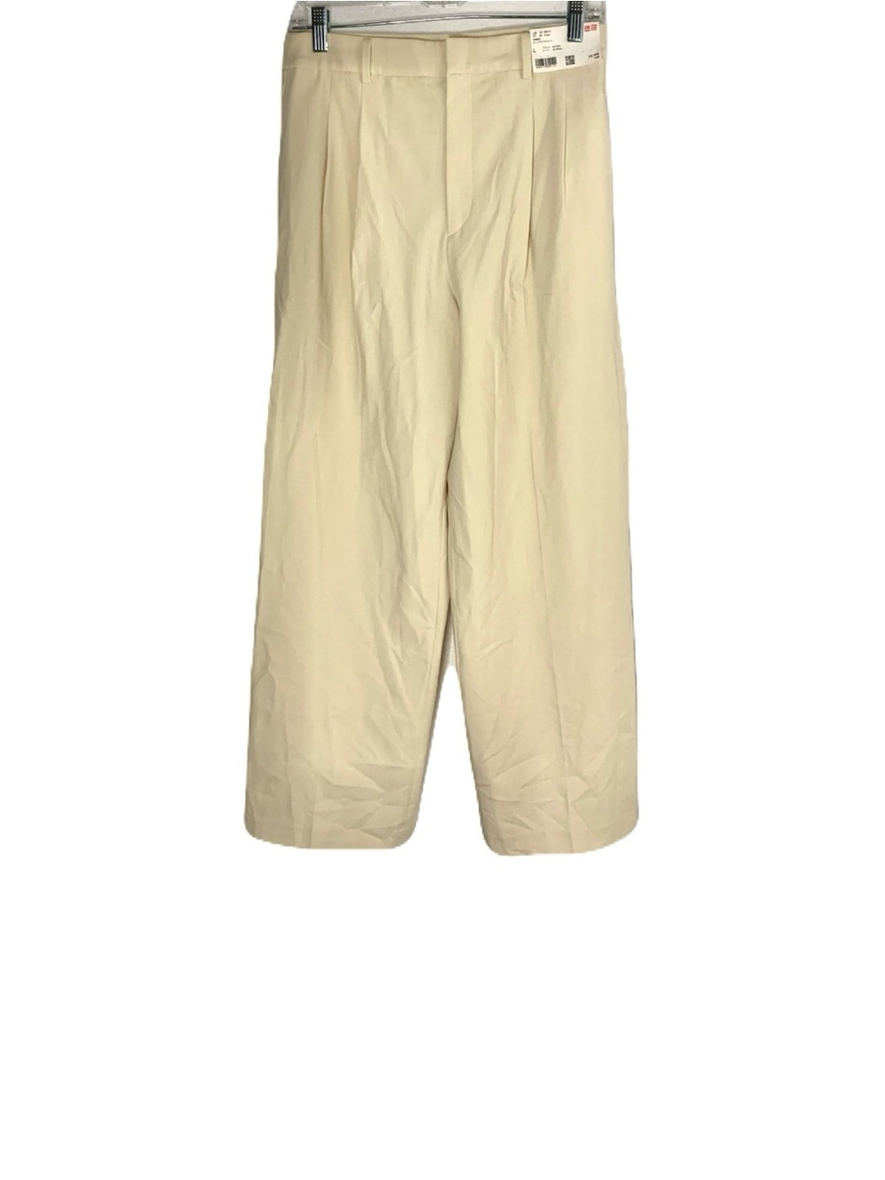 NEW Uniqlo Women's Large Cream Wide-Leg Pleated Front High Waist Trousers Career